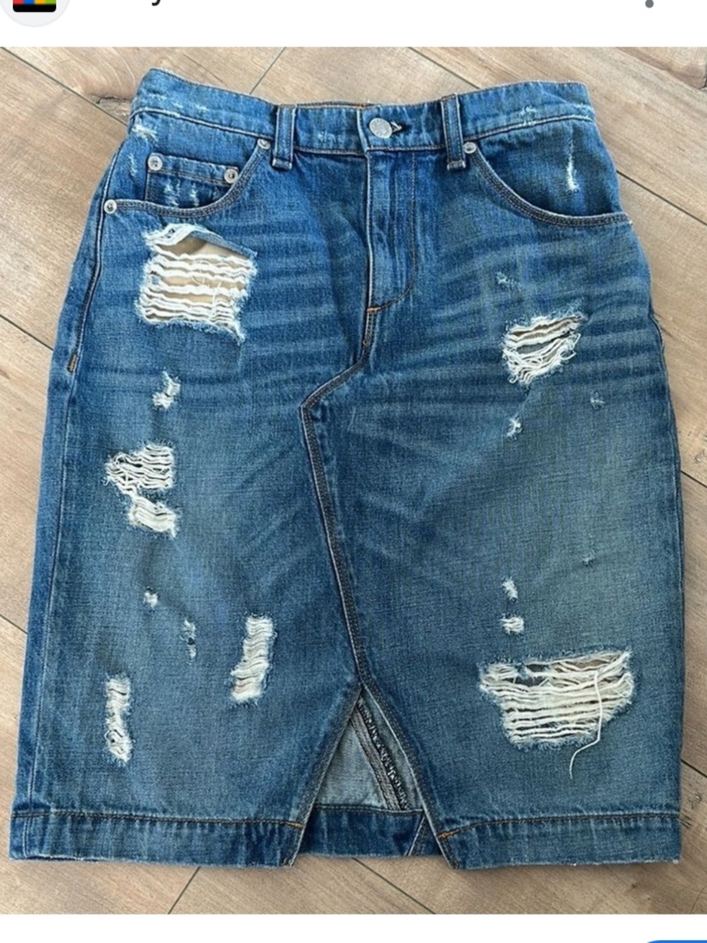 RAG & BONE Distressed Denim Pencil Skirt Shredded Light